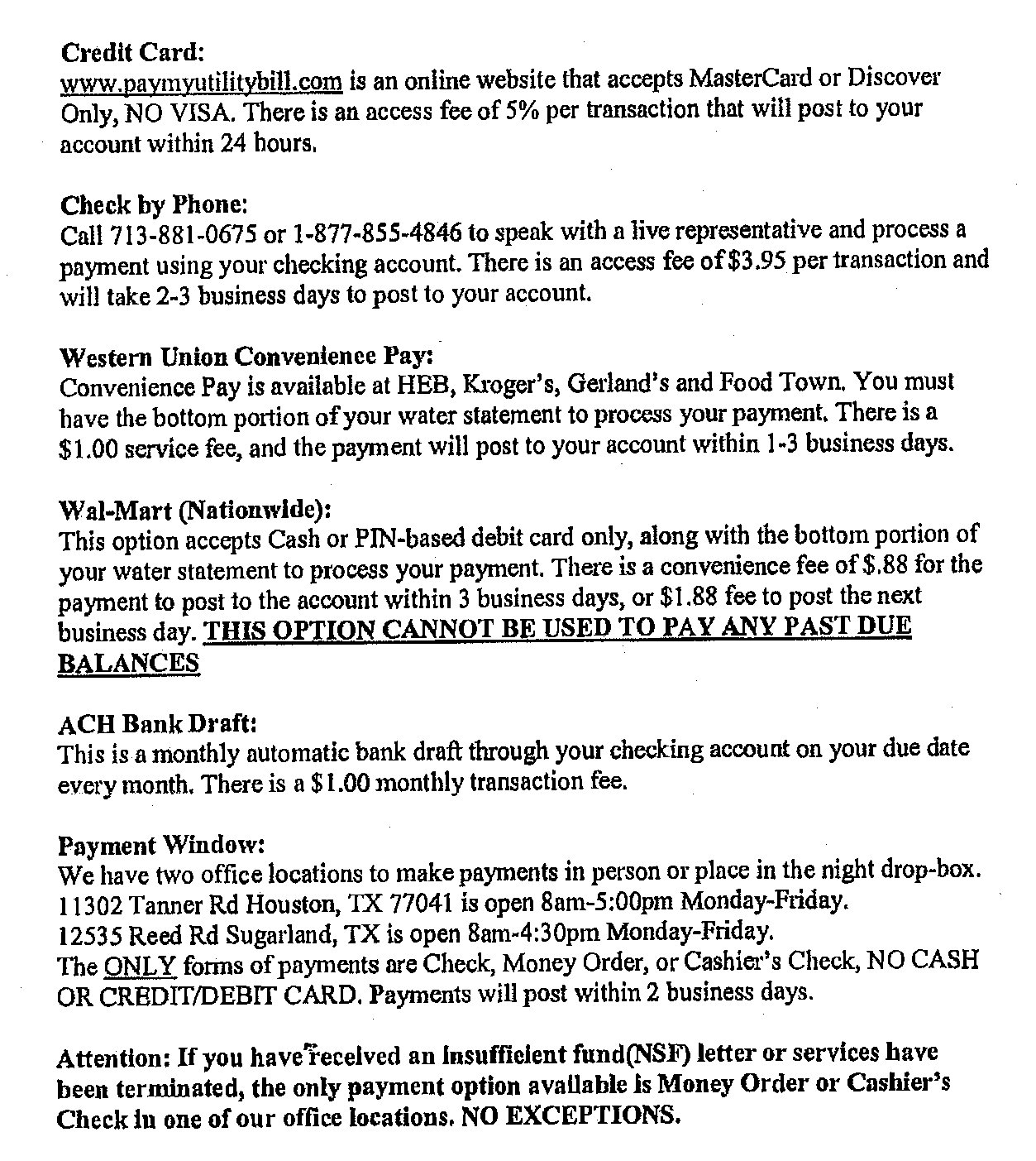 WCID 89 INFORMATION Payment Options for Water Bill