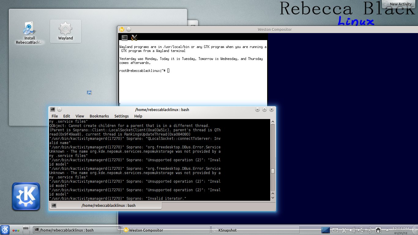 RebeccaBlackOS First Live CD Running Wayland Display Server Ubuntu