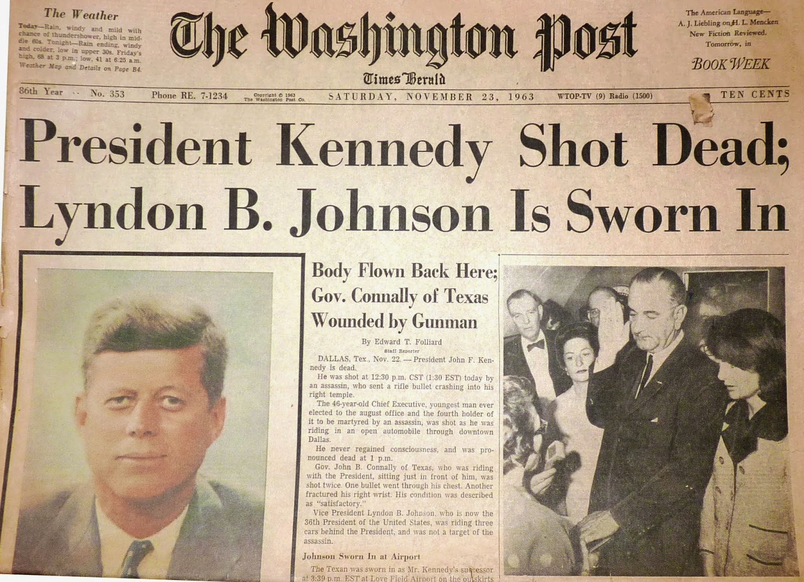 Imágenes poco conocidas del asesinato de Kennedy Wounded+Nation+Wash+Post+11-23-1963