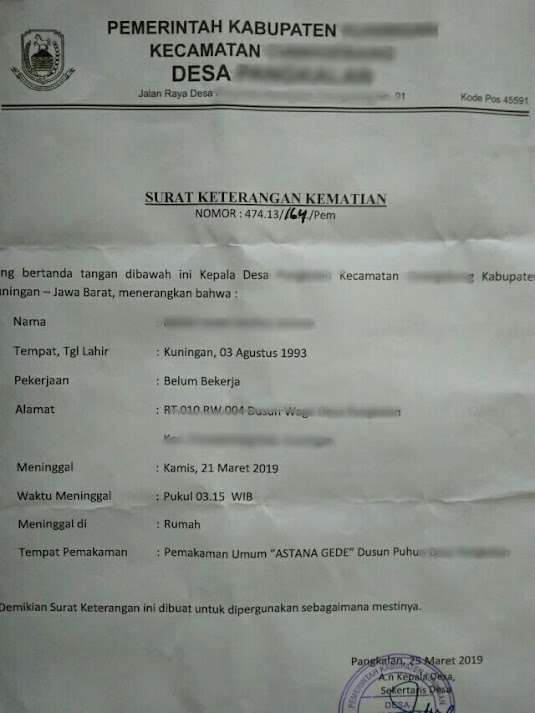 Contoh surat keterangan kematian Contoh surat keterangan kematian