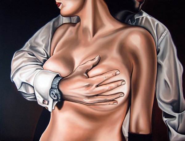 Drew Darcy 1976 | Moda pintor figurativo británico | Lady in Red