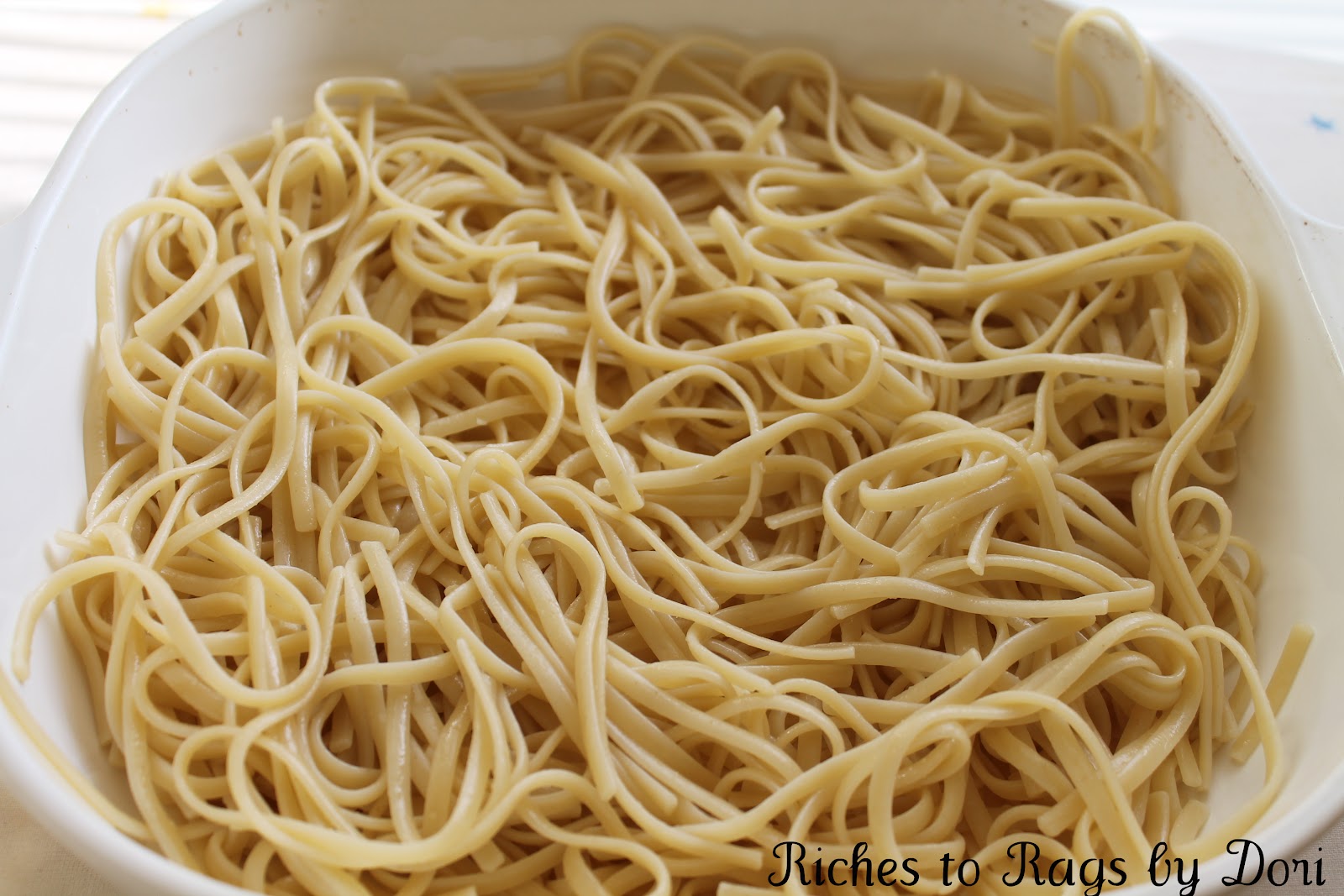 *Riches to Rags* by Dori Linguine Vegetable Alfredo Bake