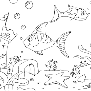 Desenhos Para Pintar Peixes no fundo do mar
