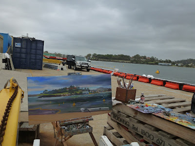 oil painting of Goat Island from Moore's Wharf, Millers Point by artist Jane Bennett