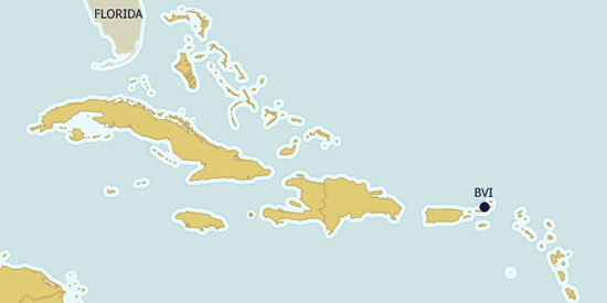 The British Virgin Islands (BVI) on the map The British Virgin Islands (BVI) on the map