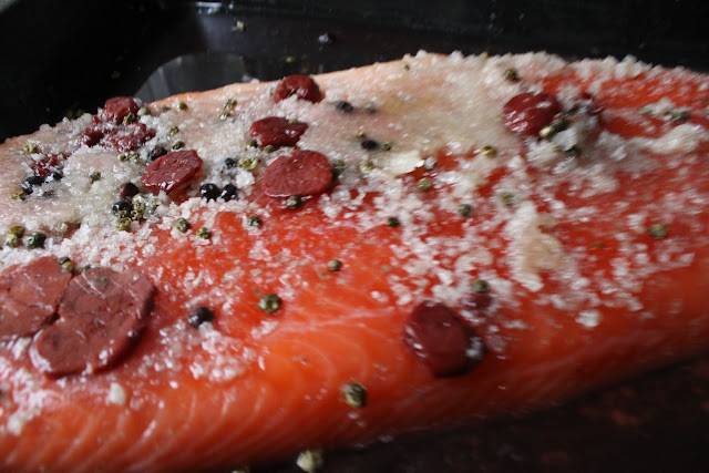 Pickled cherry cured salmon