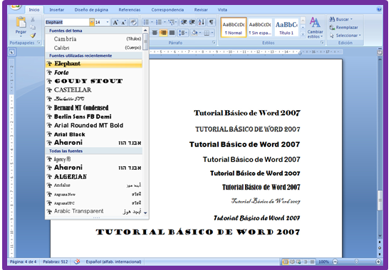 WORD: APLICAR TIPO DE LETRA
