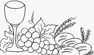 desenho de calice com uvas, trigo e pão - simbolos eucaristicos para pintar