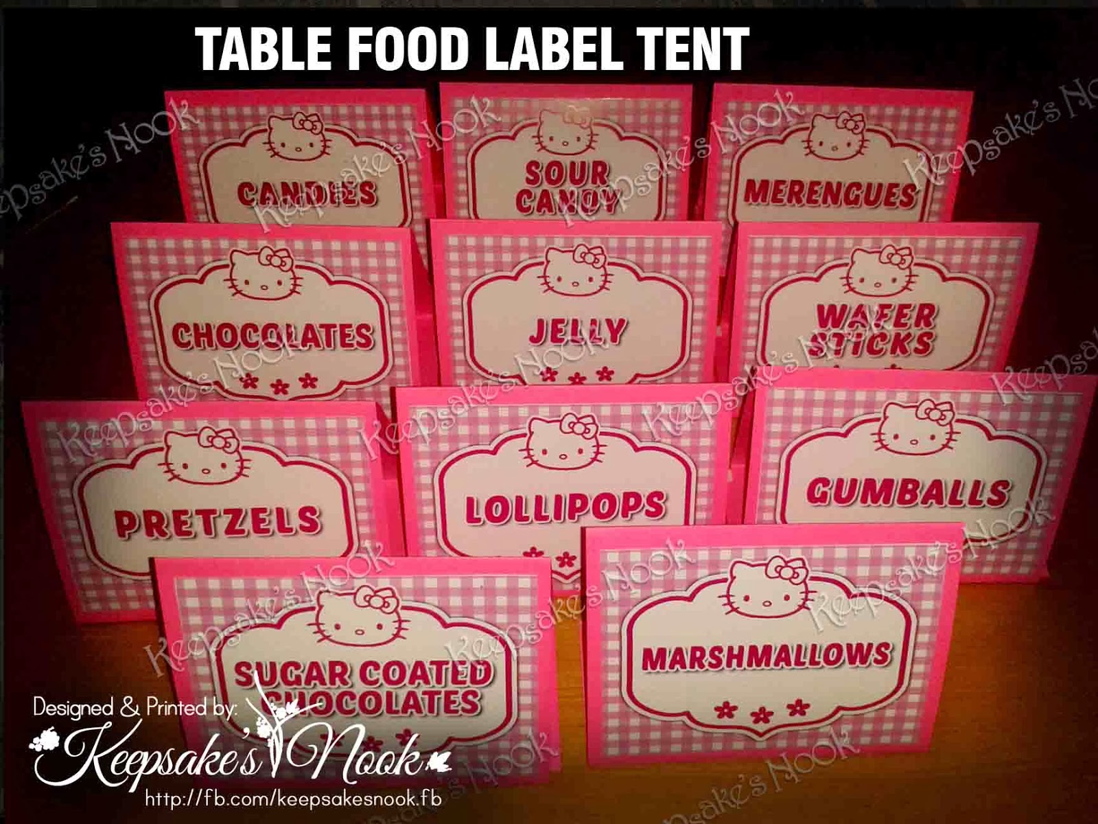 keepsak es nook hello kitty food label tent table topper