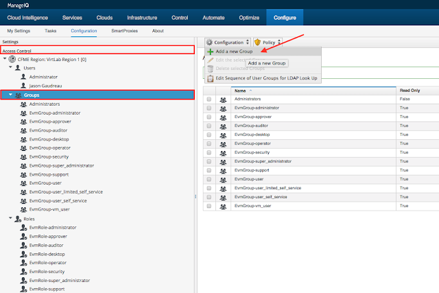 screenshot showing RBAC configuration for a new group