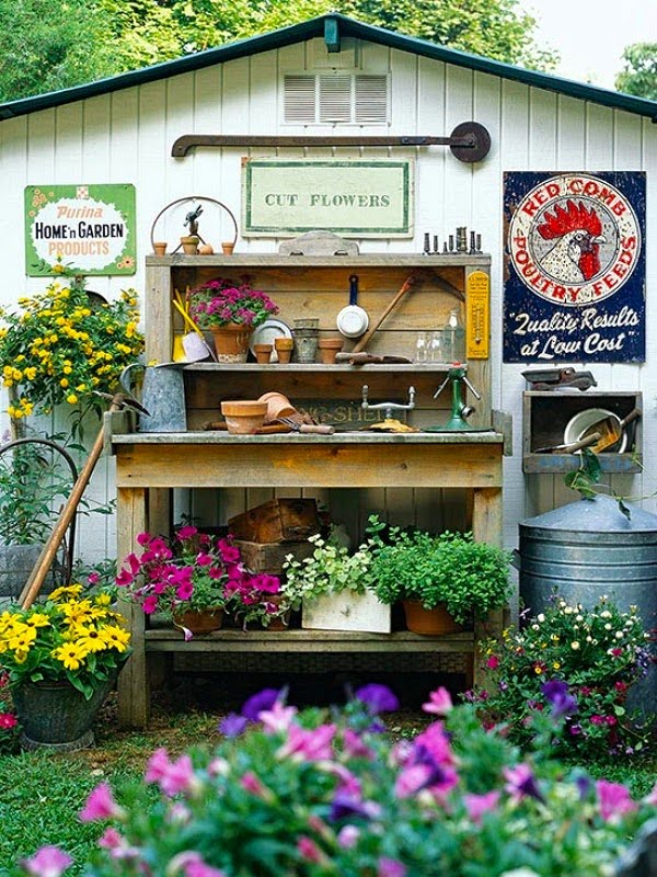 Two Men and a Little Farm FLOWER POTTING BENCH AREA INSPIRATION THURSDAY