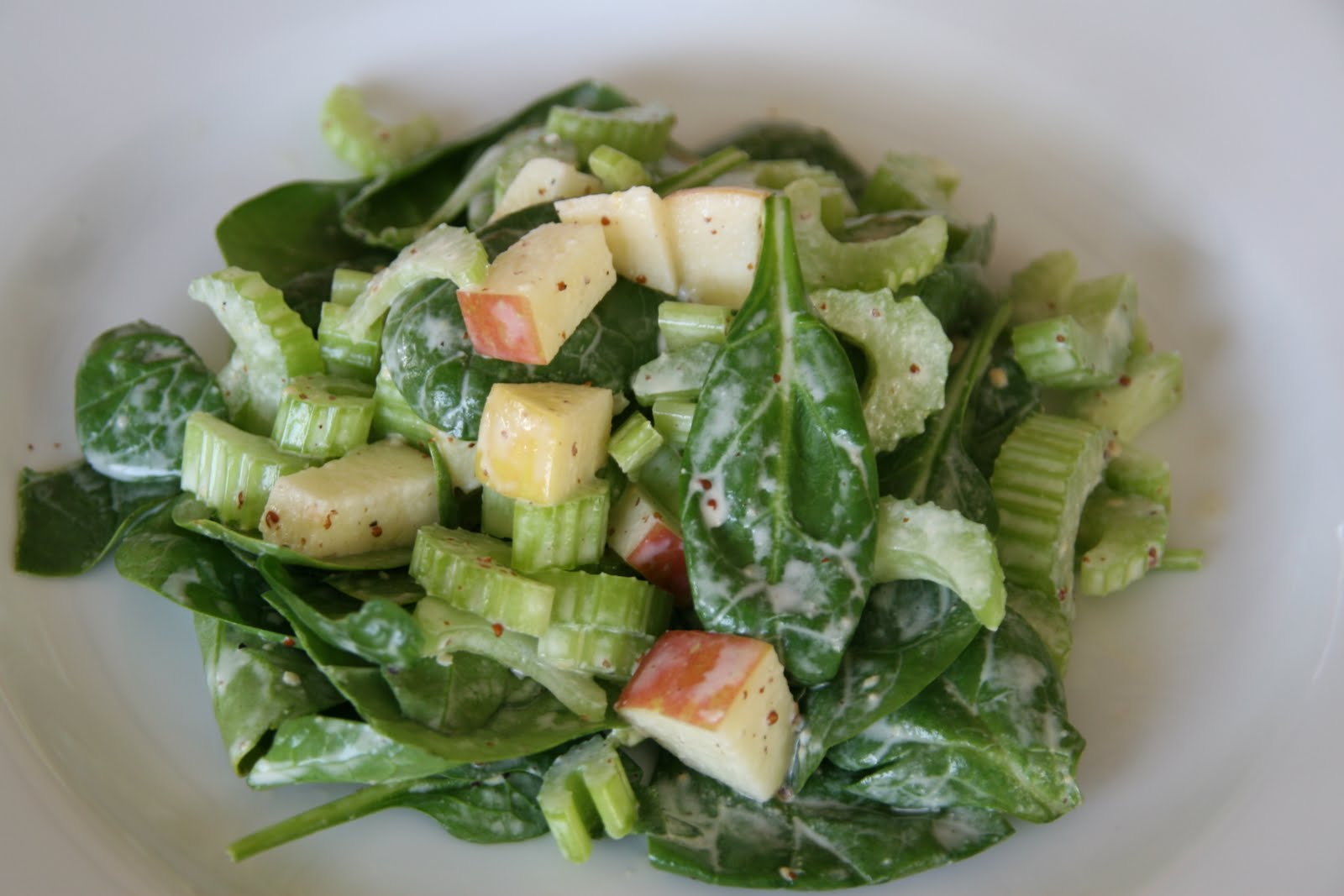 Spinach, Celery and Apple Salad with Apple Mustard Dressing