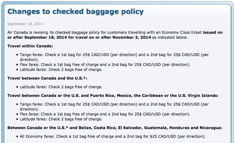 air canada domestic baggage policy