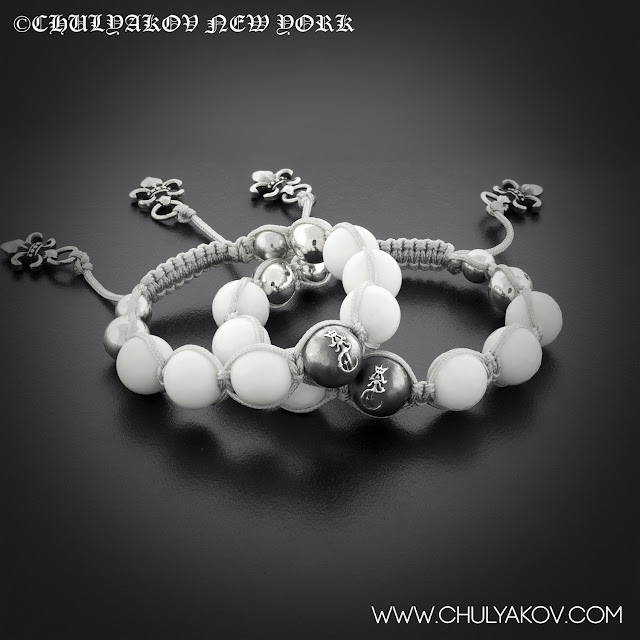 Buddha Bead Bracelets with White Onyx Beads and Silver by ©Chulyakov New York