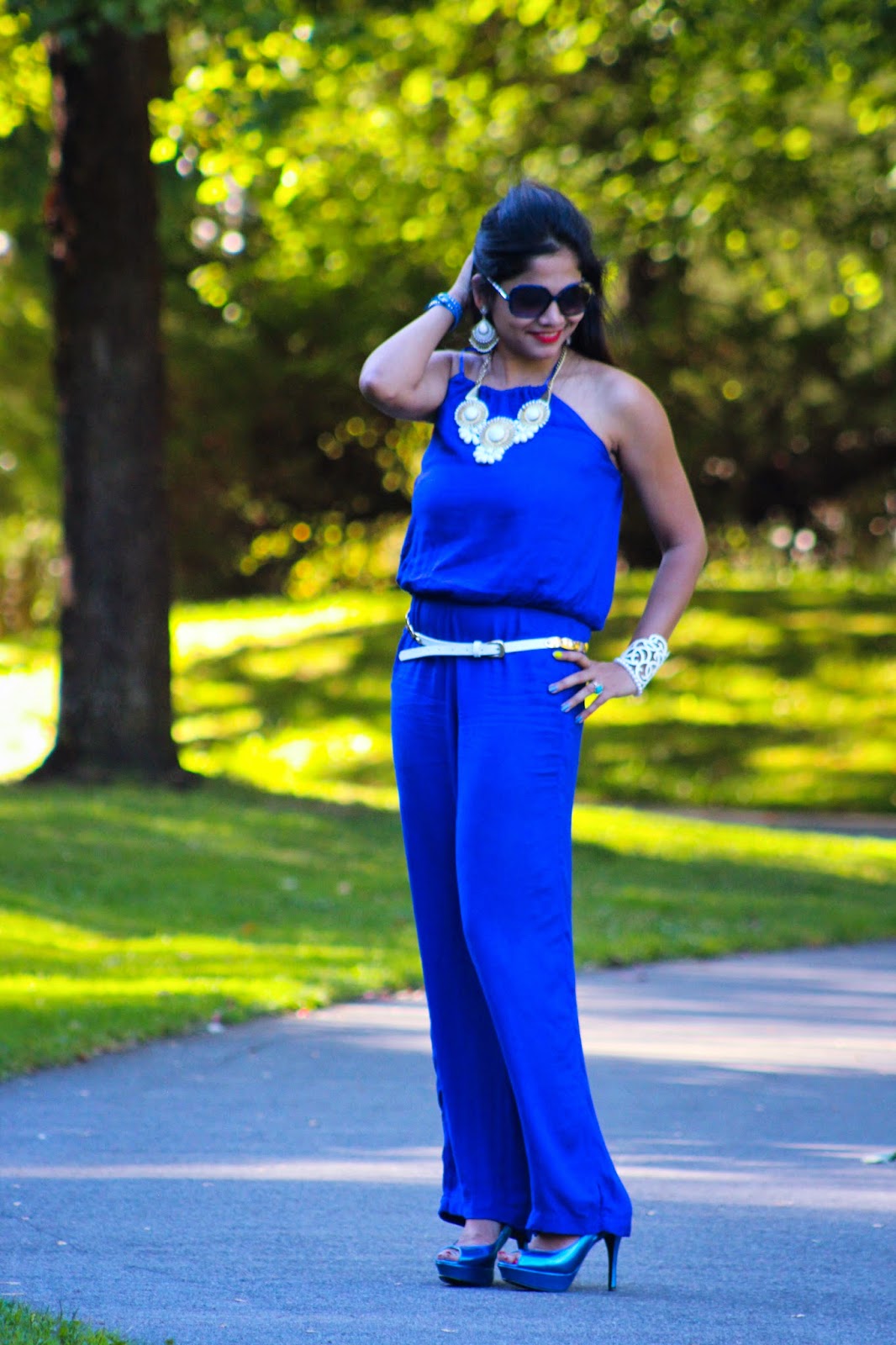 Blue rompers on Indian girl, sexy rompers, indian fashion blogger in a romper, Seattle fashion bloggers, Ananya's style , brown girls colorful clothes 