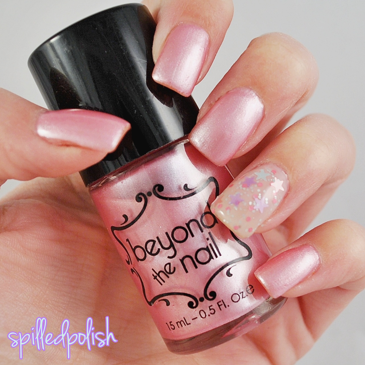 spilledpolish Pale Pink Pearl Nails with Dawn's Glimmer Accent Nail
