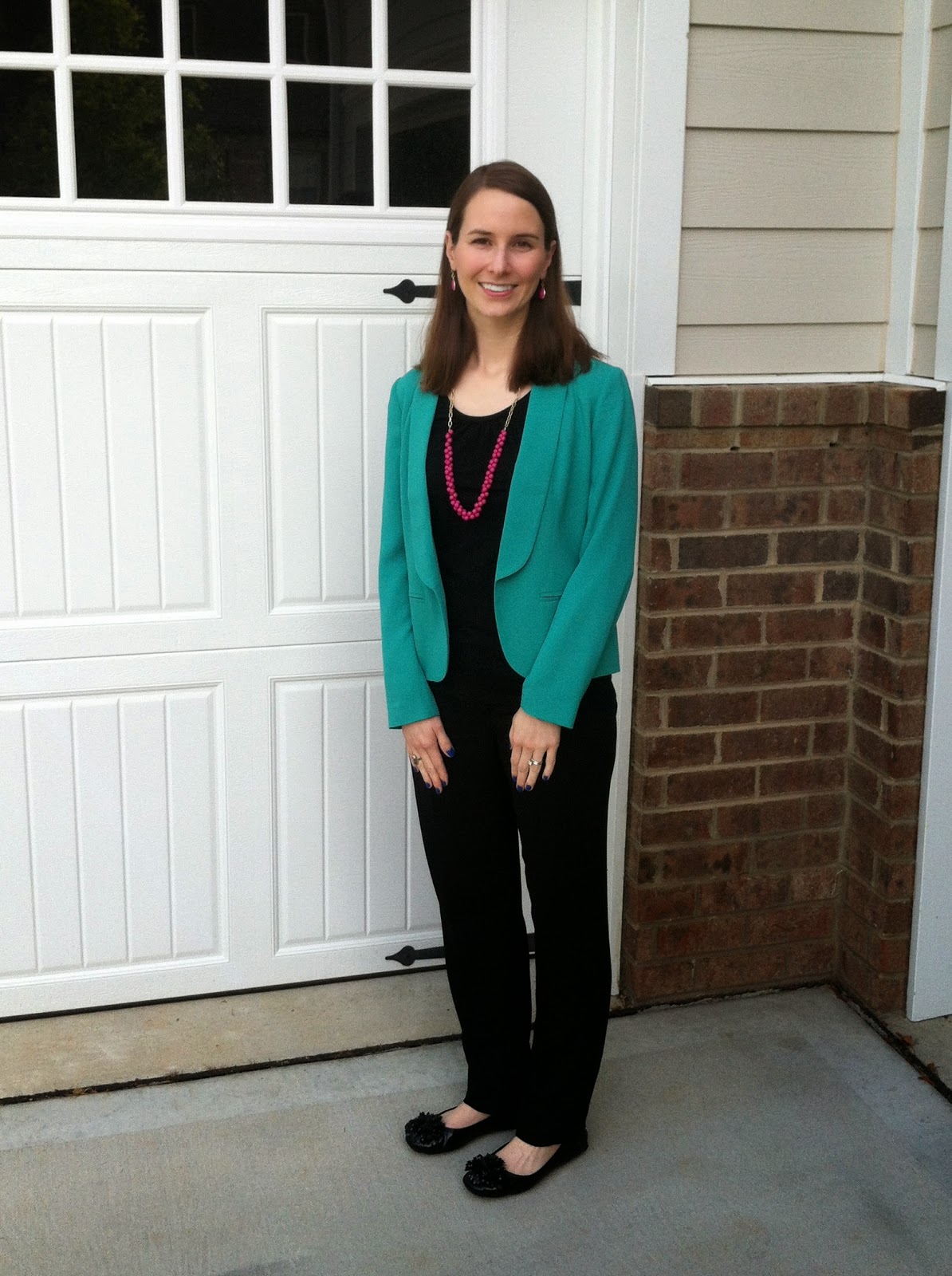 teal blazer outfit