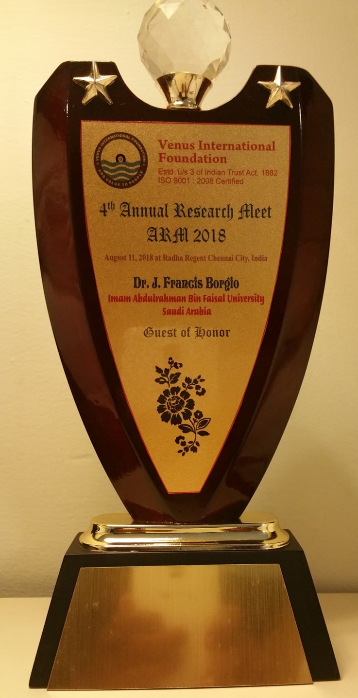 Dr J Francis Borgio Received Guest of Honor from The Director, Venus International Foundation
