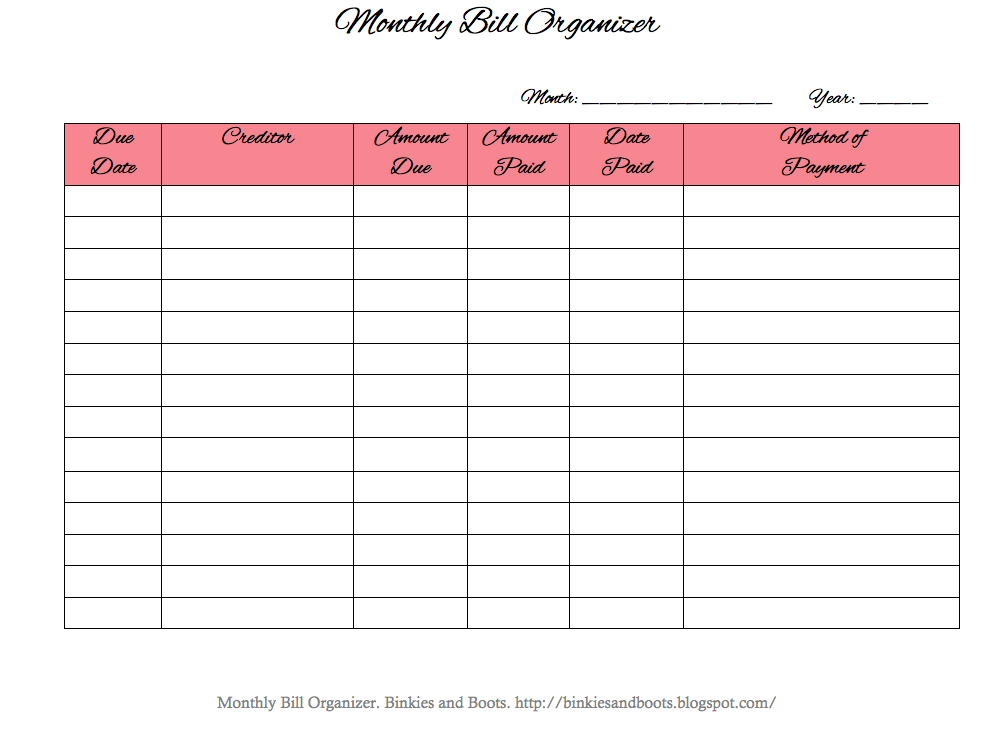home management monthly bill organizer