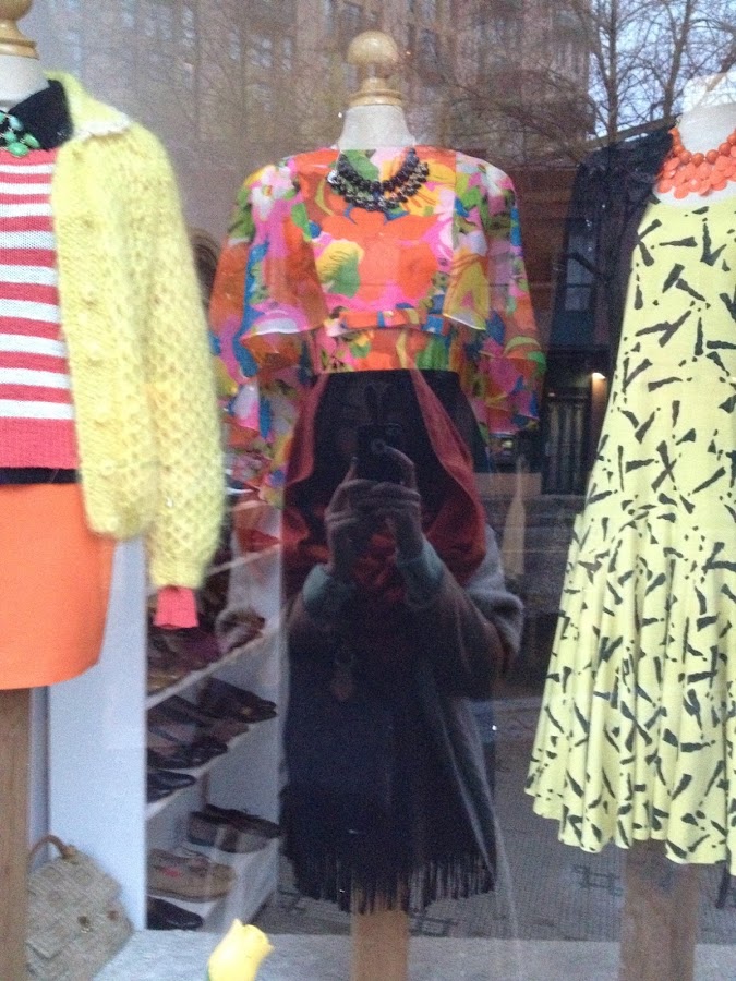 vintage floral dress, community thrift and vintage store window display