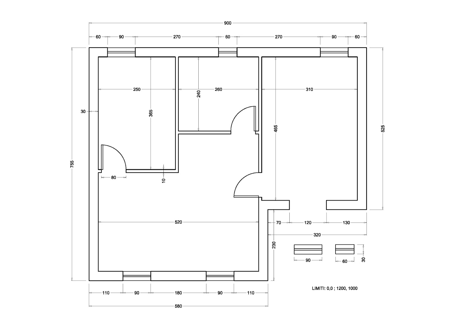 Autocad: pianta appartamento Planimetria di un appartamento
