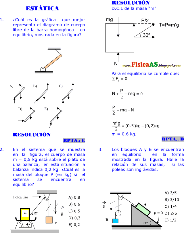 ESTÁTICA EJERCICIOS DESARROLLADOS IMPRIMIR GRATIS FISICA PROBLEMAS