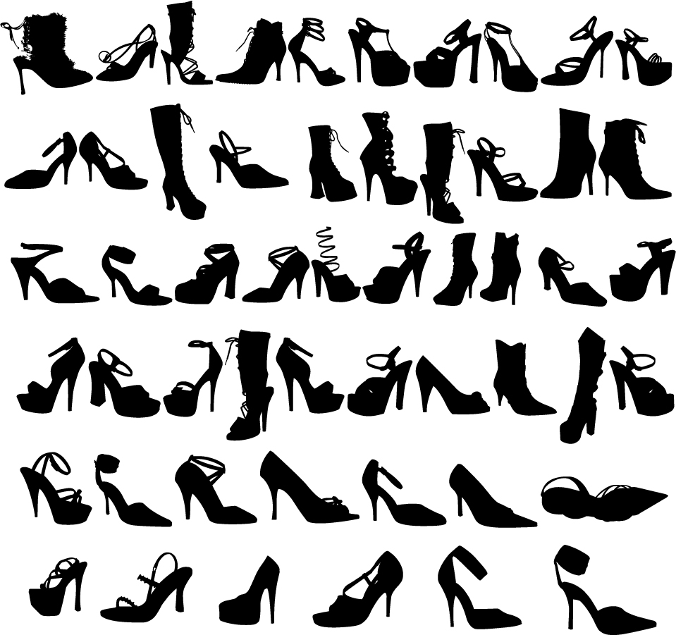 お洒落なファッション シューズのシルエット Beauty Fashion Shoes Silhouettes Vector Graphic イラスト素材