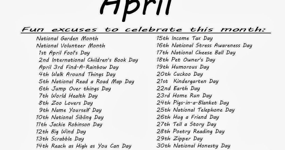 Kindergarten and Mooneyisms Special Days April