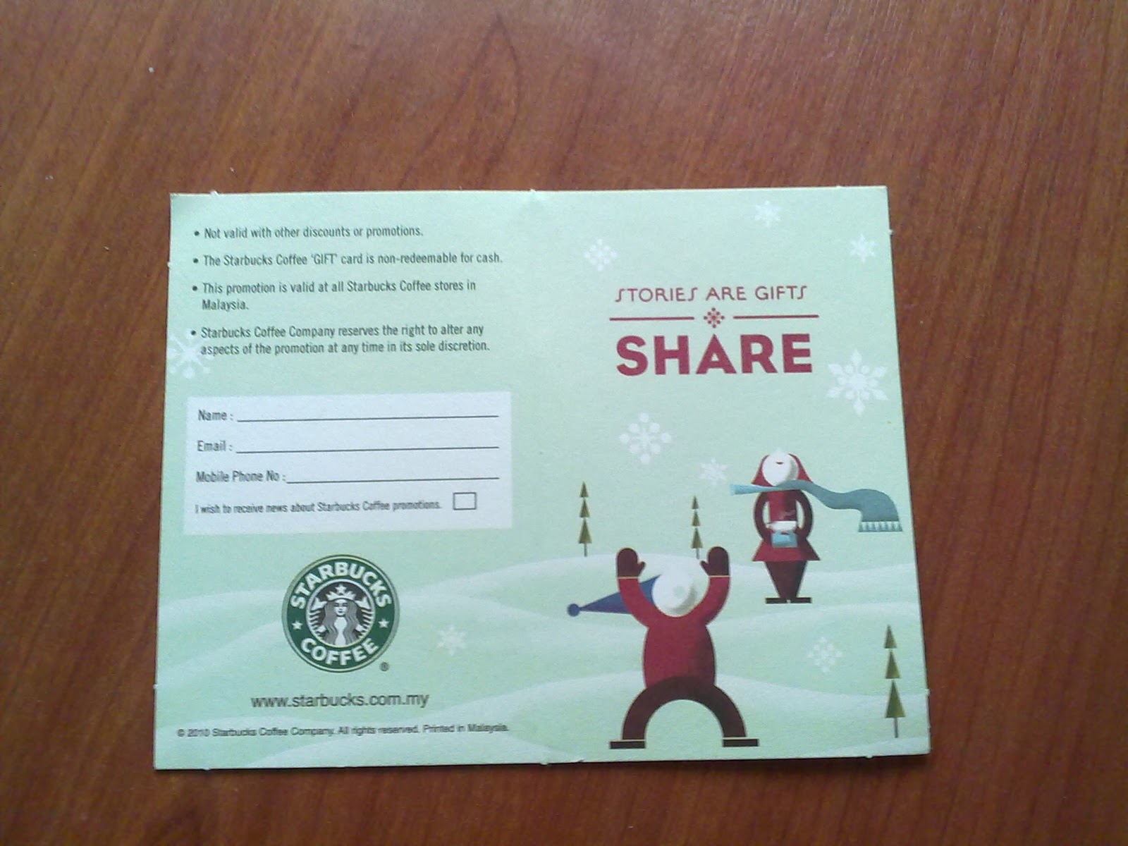 A Cup A Day 2010 Starbucks Christmas Stamp Card