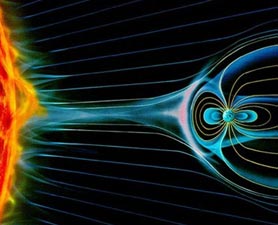 Earth geomagnetic core protecting earth from sun flares