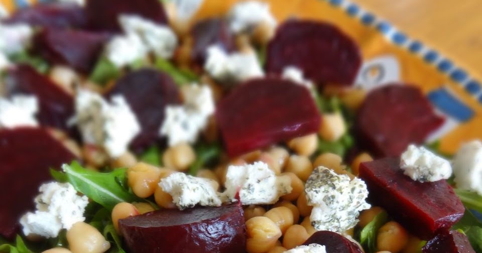 Scrumpdillyicious Roasted Beet Salad with Goat Cheese & Chickpeas