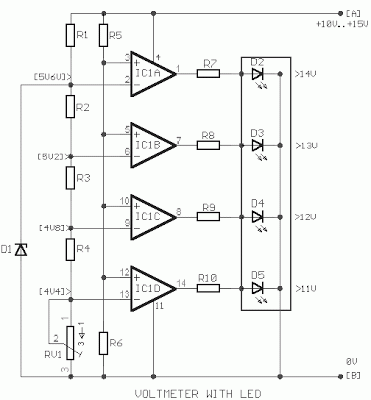 Simple Car Battery Voltage Monitor Circuit diagram