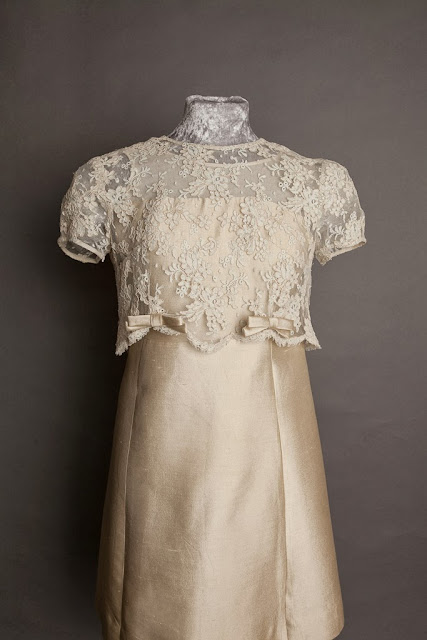 A-Line 1960s wedding dress, short length with lace overlay, Pierre Cardin style. c HVB vintage wedding blog 2013