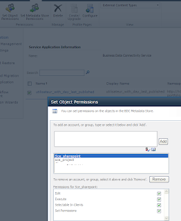 Set object permissions on BDC business data connectivity metadata store