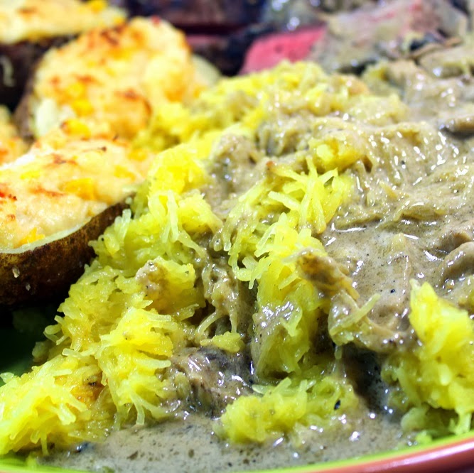 spaghetti squash with jack daniel's whiskey mushroom gravy - 52 side dishes from the grill
