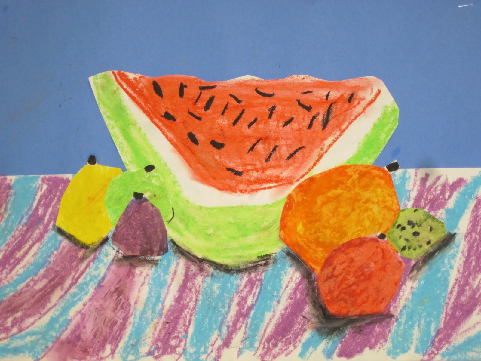 Pastel still life drawing fruits
