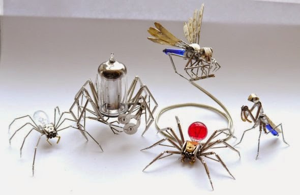 Insetos e aracnídeos mecânicos nas incríveis mini-esculturas de Justin Gershenson-Gates Justin Gershenson-Gates AMechanicalMind deviantart esculturas engrenagens animais mecânicos aranhas insetos metais