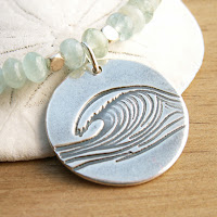 ocean wave necklace handmade pendant with aquamarine gemstone beads on Etsy