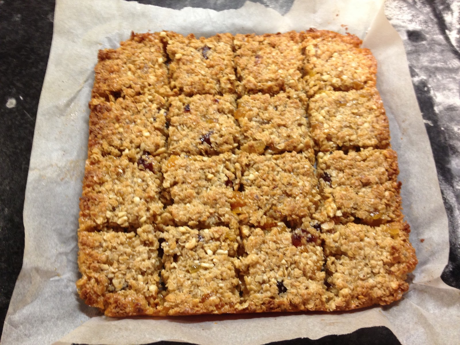 A Kick At The Pantry Door Honey, Fruit and Nut Flapjacks