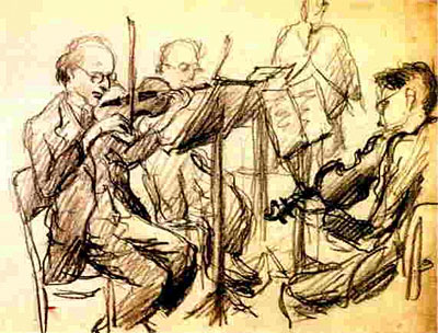 Sketch of musicians in Terezin