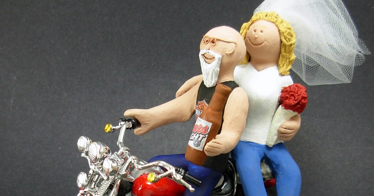 custom wedding cake toppers Bald Biker Groom with Goatee Wedding Cake Topper