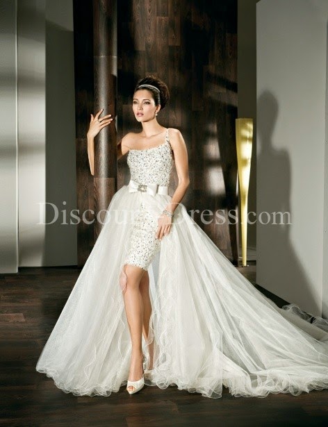 Fashion Tulle One Shoulder A-line Floor Length #Wedding #Dress
