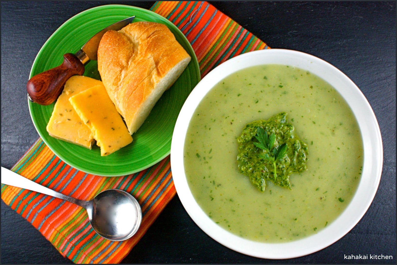 Kahakai Kitchen Potato and Parsley Soup with HerbCaper Pesto Storm