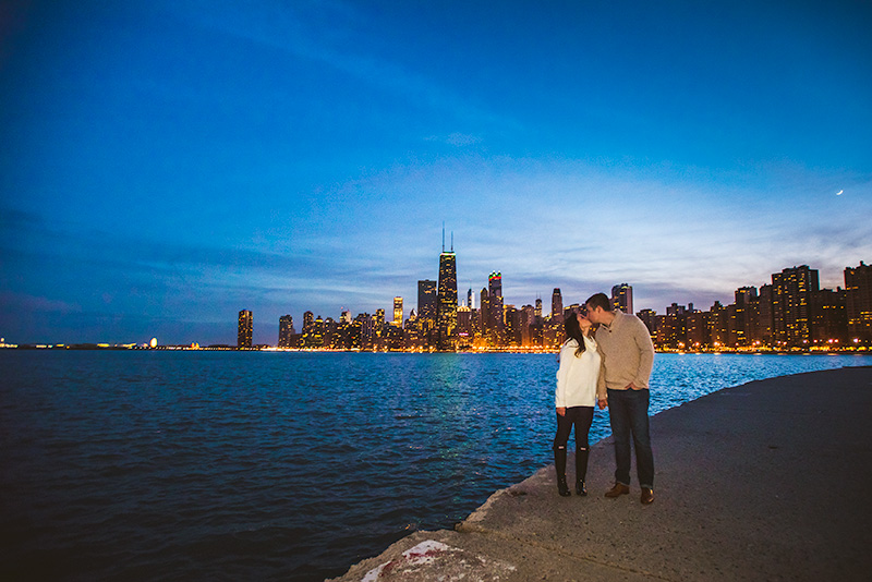 Chicago evening night engagement wedding photo