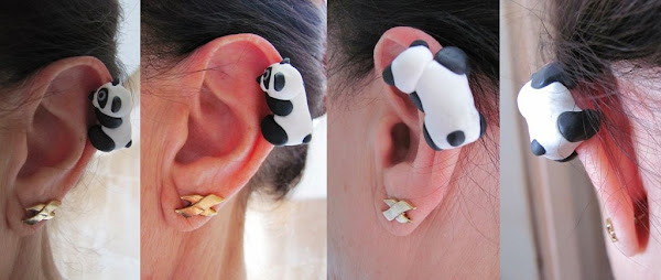 Climbing panda ear cuff