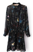 Black Long Galaxy Dress Black Long Sleeve Galaxy Print Dress