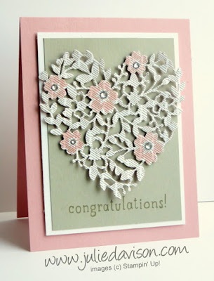 2016 Stampin' Up! Occasions Catalog Sneak Peek: Bloomin' Heart Thinlit Wedding Card #stampinup www.juliedavison.com