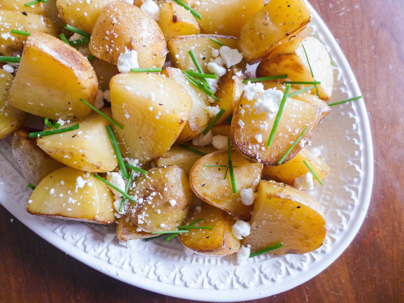 Dimples & Delights Sea Salt and Malt Vinegar Potatoes with Goat Cheese