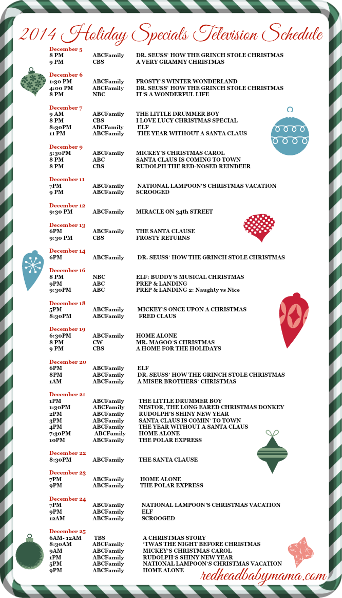 2014 Holiday Specials Television Schedule - Redhead Baby Mama | Atlanta  Blogger