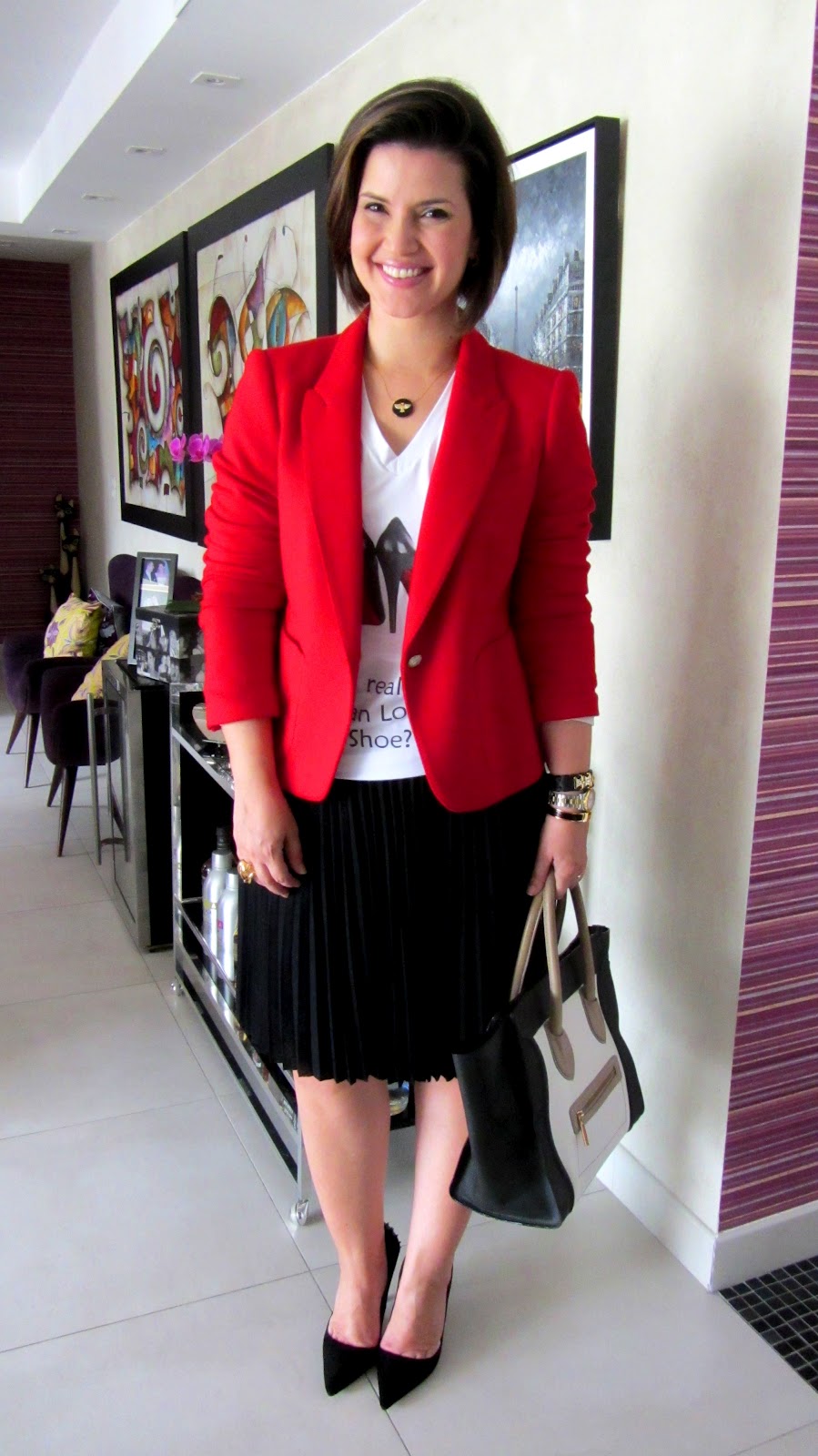 saia plissada com blazer